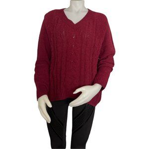 🌹Women’s Sweater Size L Arizona Jean Co Sweater V neck Cable Knit Deep Ruby